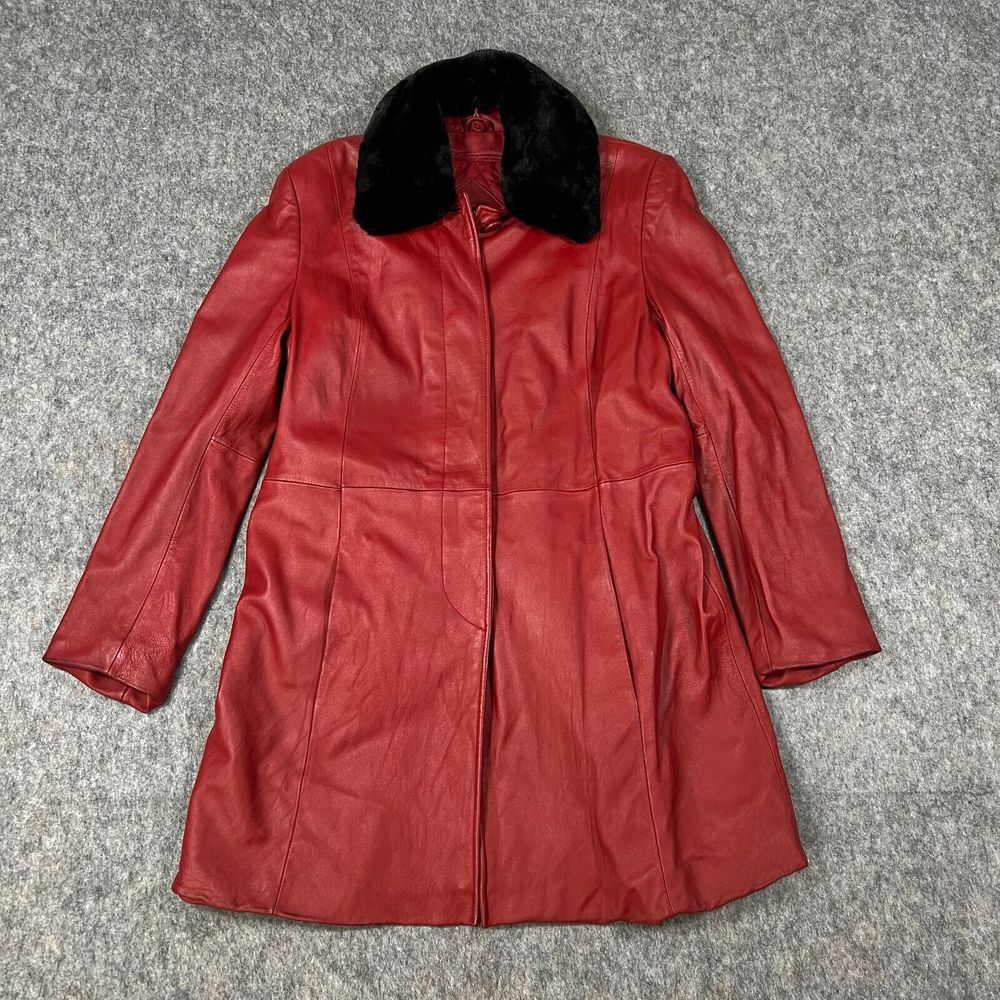 Valerie Stevens Women's Lamb Leather Jacket Large Red Removable Collar and Liner - Picture 1 of 11